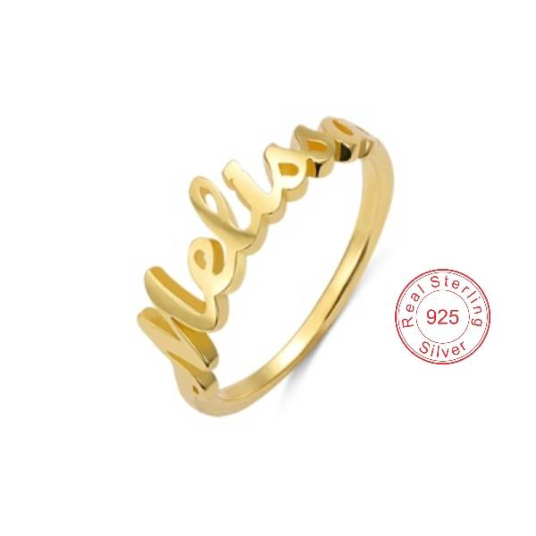 925 Silver Personalized Name Custom Ring Plated 18K Gold