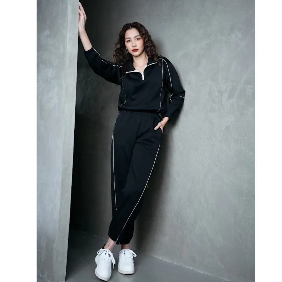 Mika Casual Pant Activewear Set with Contrast Piping