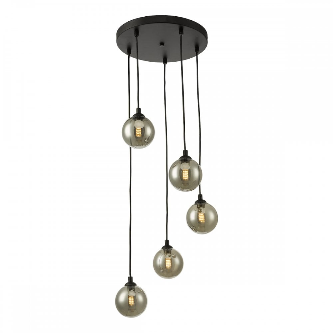 FEDERICO 5 Light Pendant Cluster Black Smoked Glass