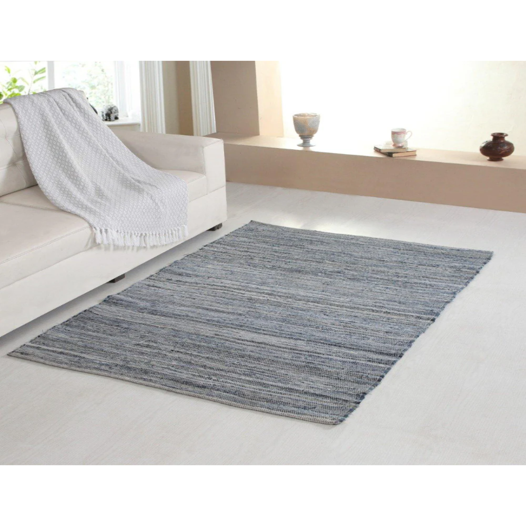 DENIM Blue Washable Cotton Flat Weave Rug Store