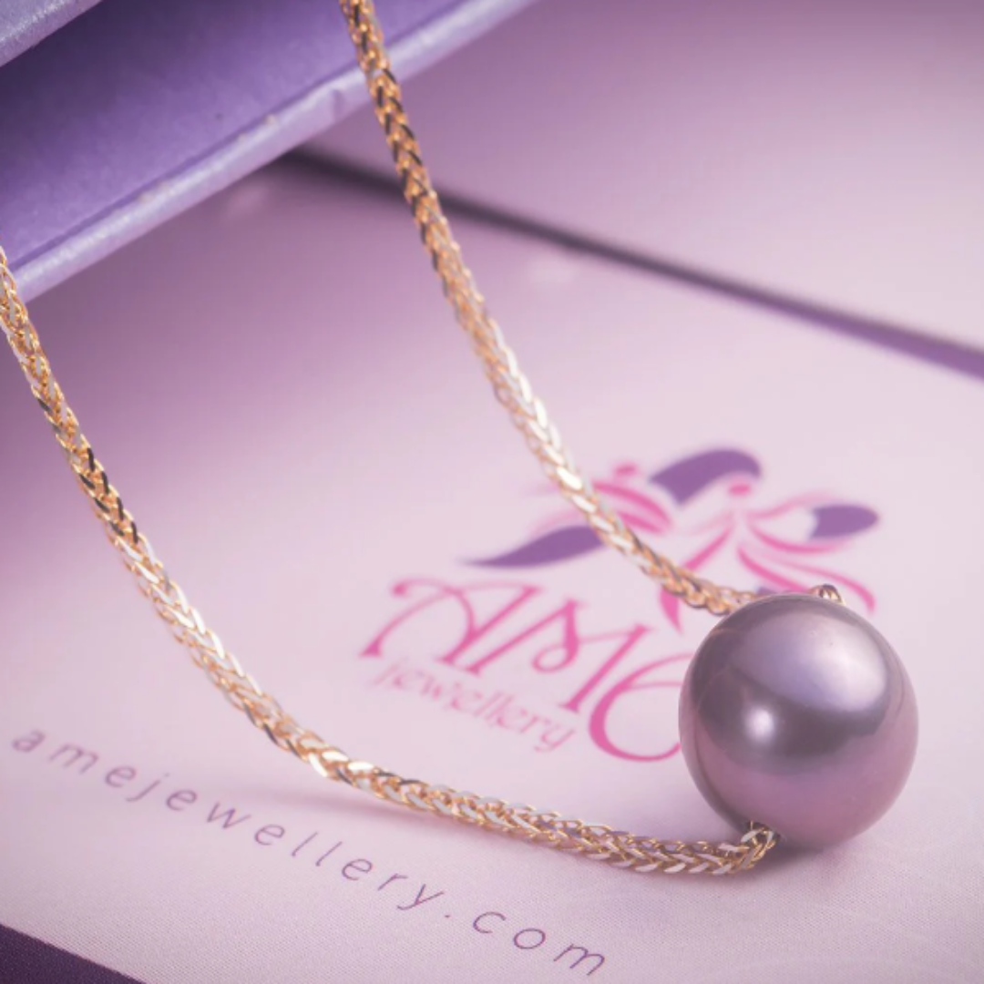 8.5mm Aubergine Freshwater Pearl Necklace 18K Gold Online