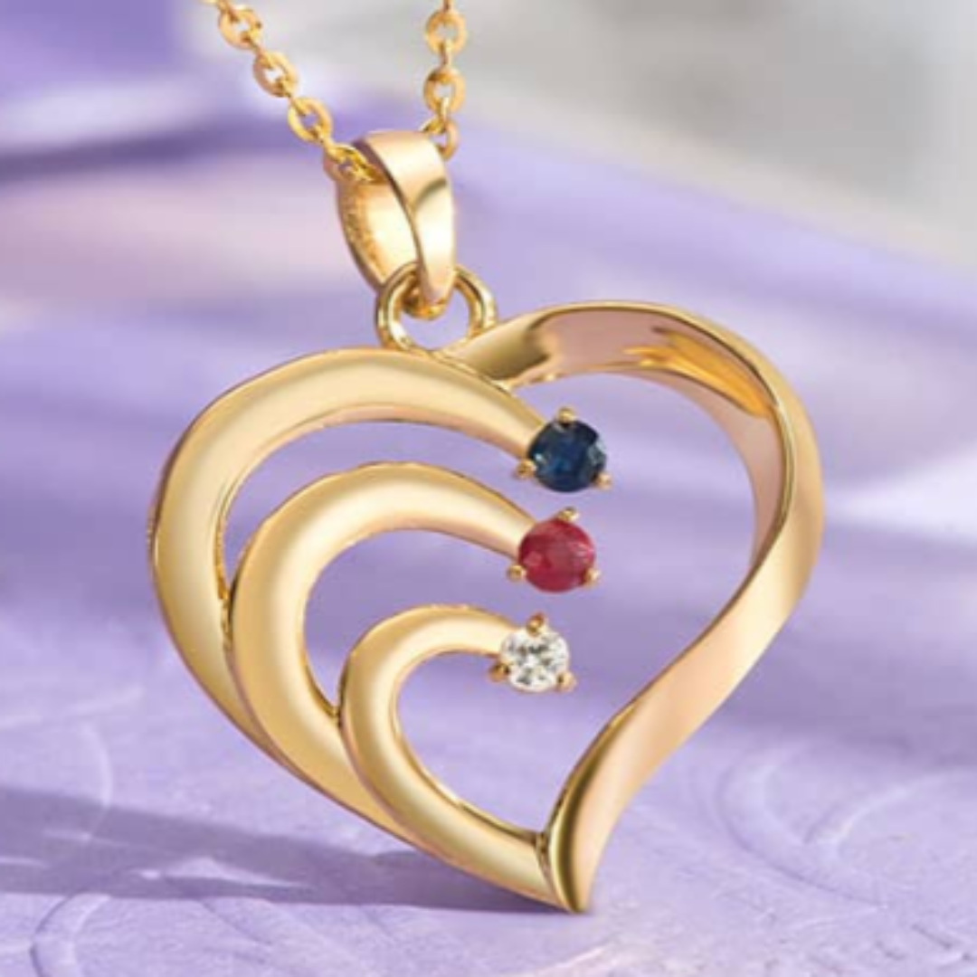 Diamond Ruby Sapphire Family Heart Pendant 14K Gold Online