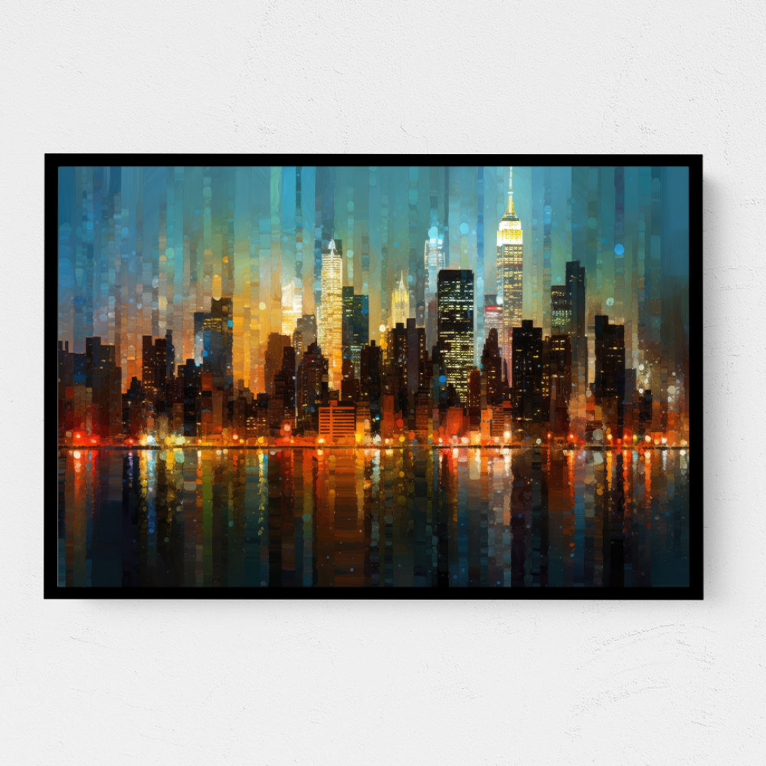 Abstract City Night Skyline Canvas Painting