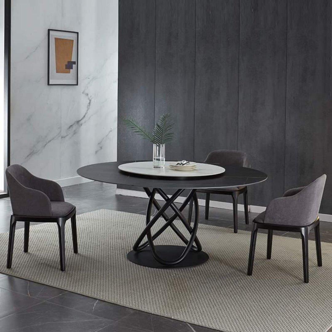 Customized Round Sintered Stone Dining Table With Unique Legs