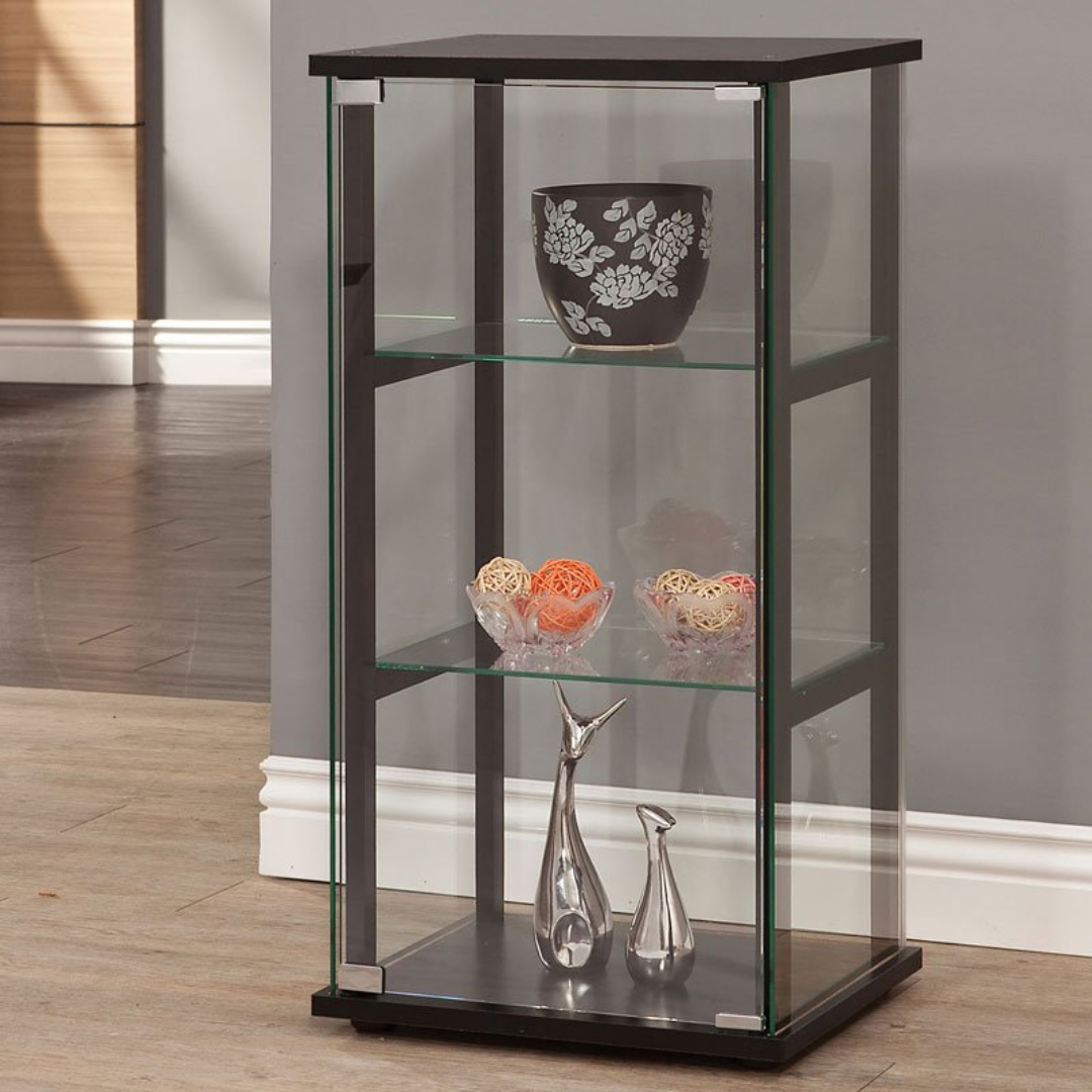 Black Curio Open Cabinet with 3 Shelves for Modern Decor
