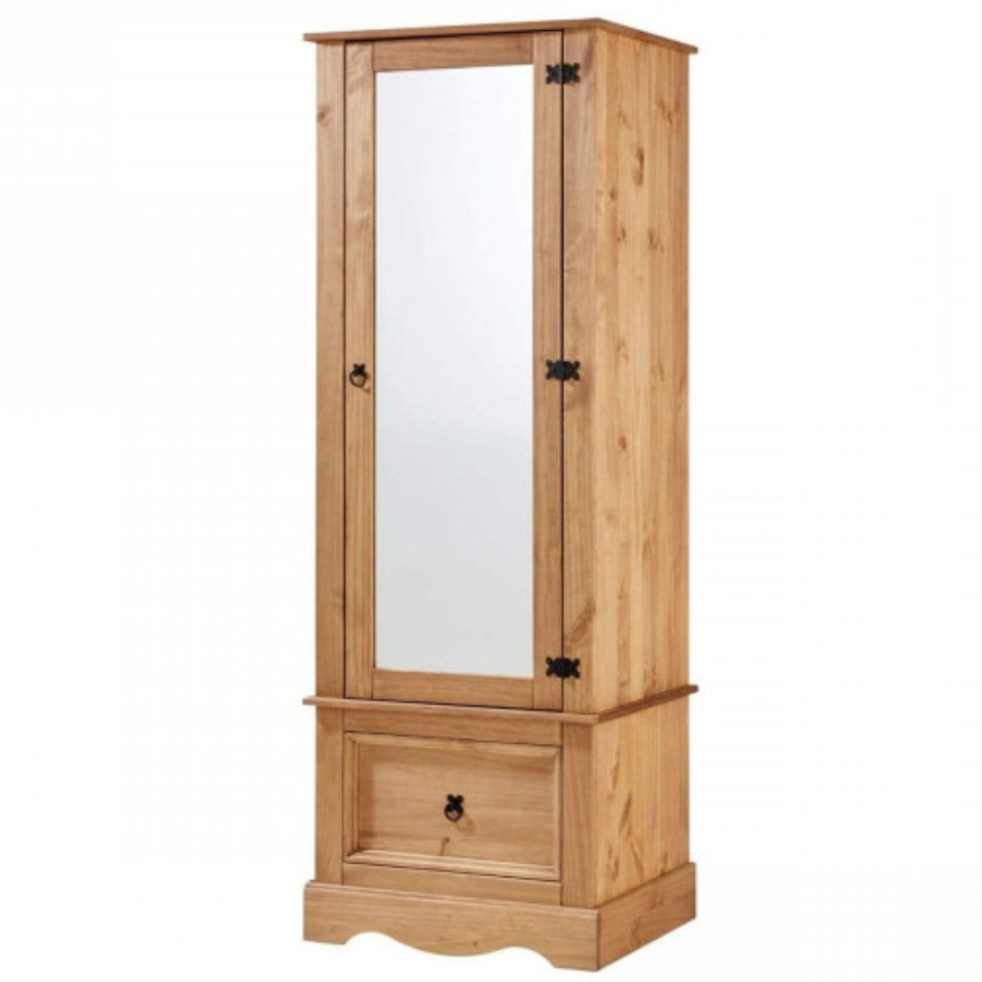 Mexican Pine Mirrored Armoire with drawer, rustic charm