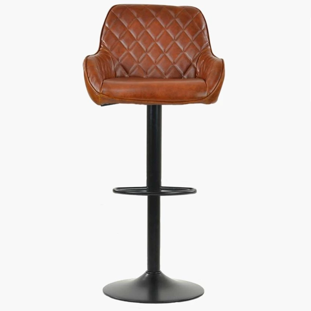 Arnside Adjustable Bar Stool Vintage Tan Leather & Black Base