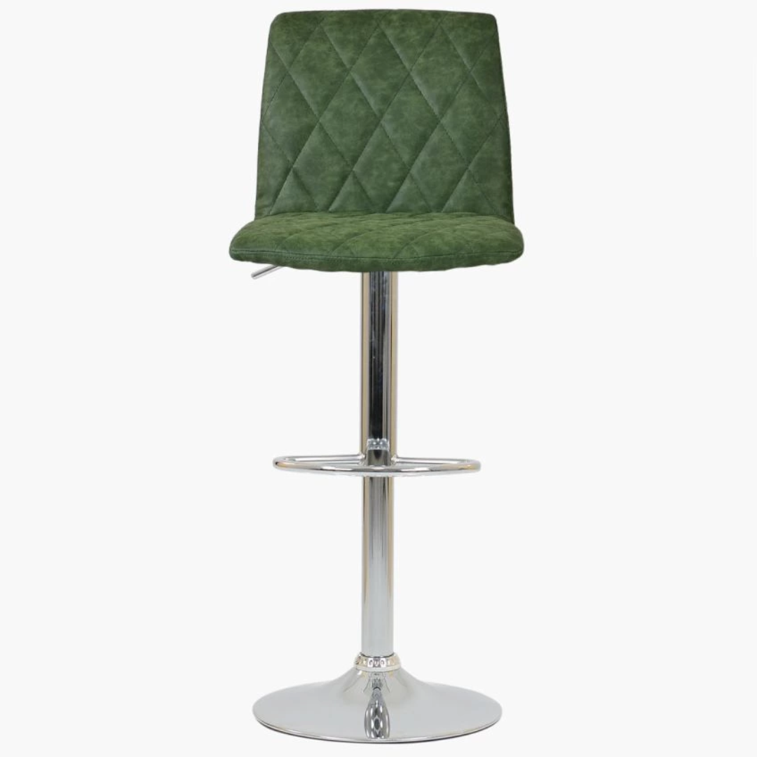Arden Swivel Bar Stool Olive Green Leather with Chrome Base
