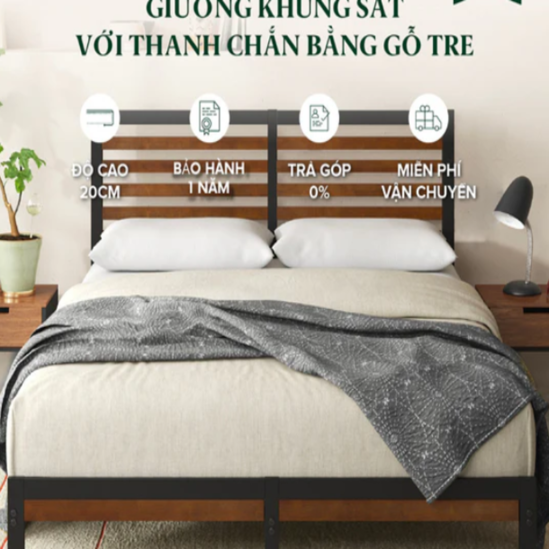Zinus Kai Bamboo Metal Bed Frame with Headboard for Cozy Sleep
