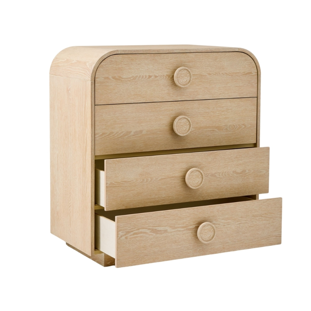 Narrow 4-Drawer Wooden Low Dresser for Neat Compact Rooms