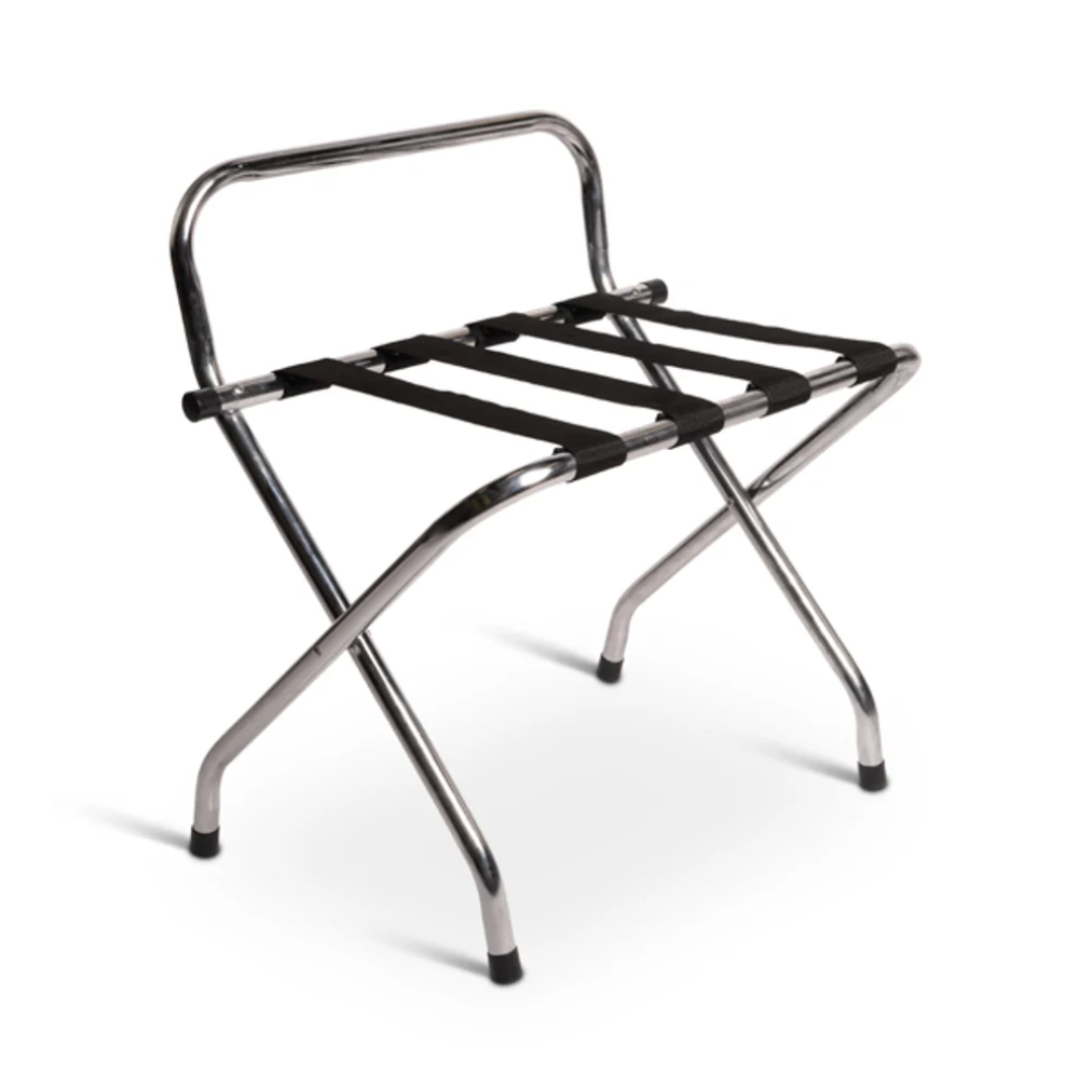 Chrome Metal Luggage Rack With Backrest for Hotel Supply