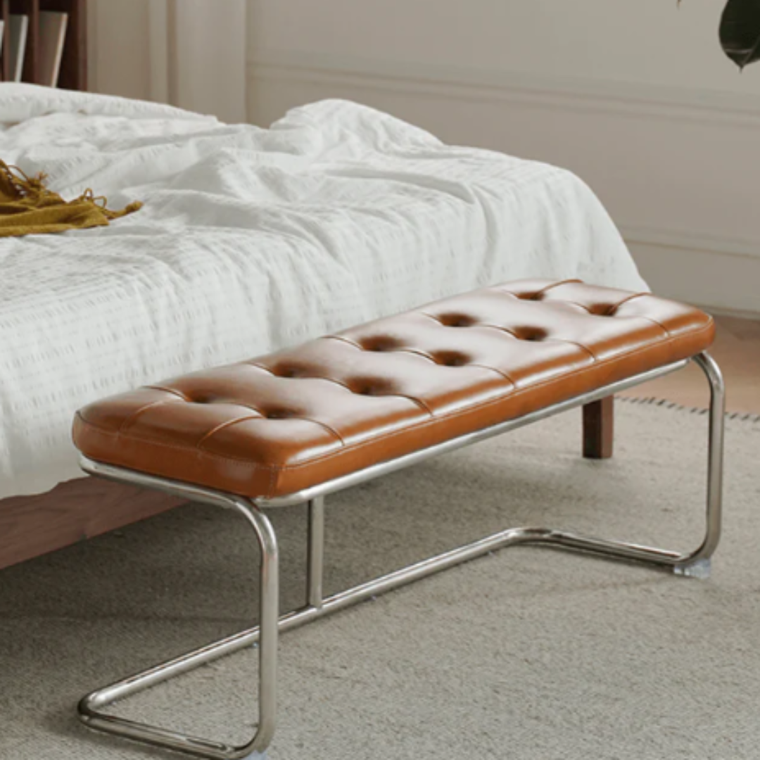 Salvatore Leather Ottoman for High-End Interior Trade Supply