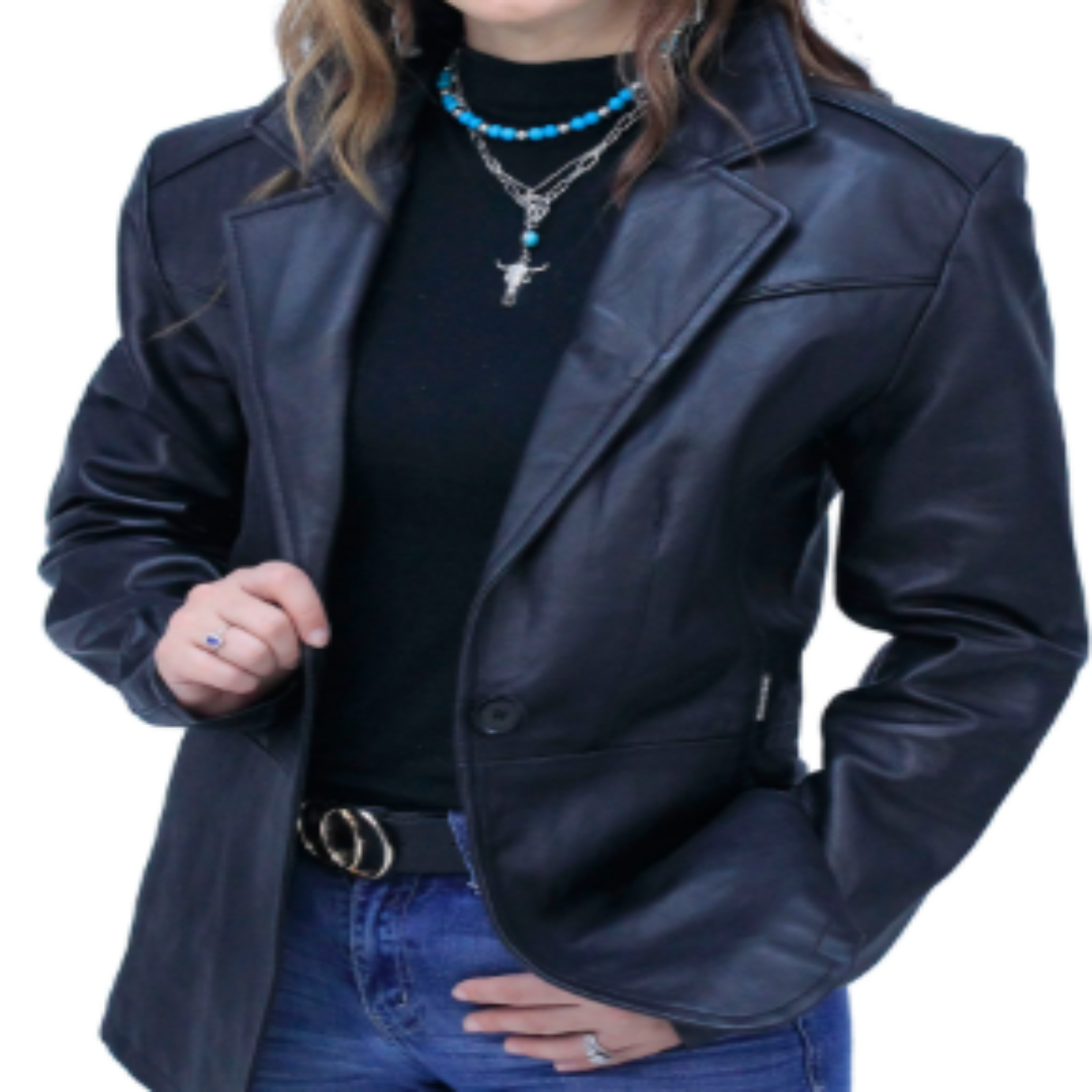 Women’s Black Leather Blazer for Premium Fashion Export