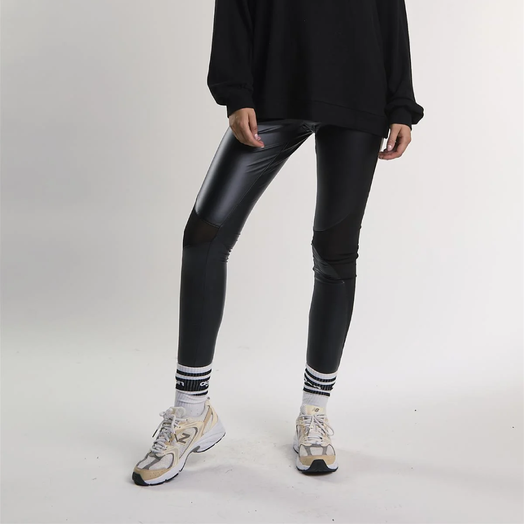 Black Leather Look High Waisted Leggings for Women Fashion
