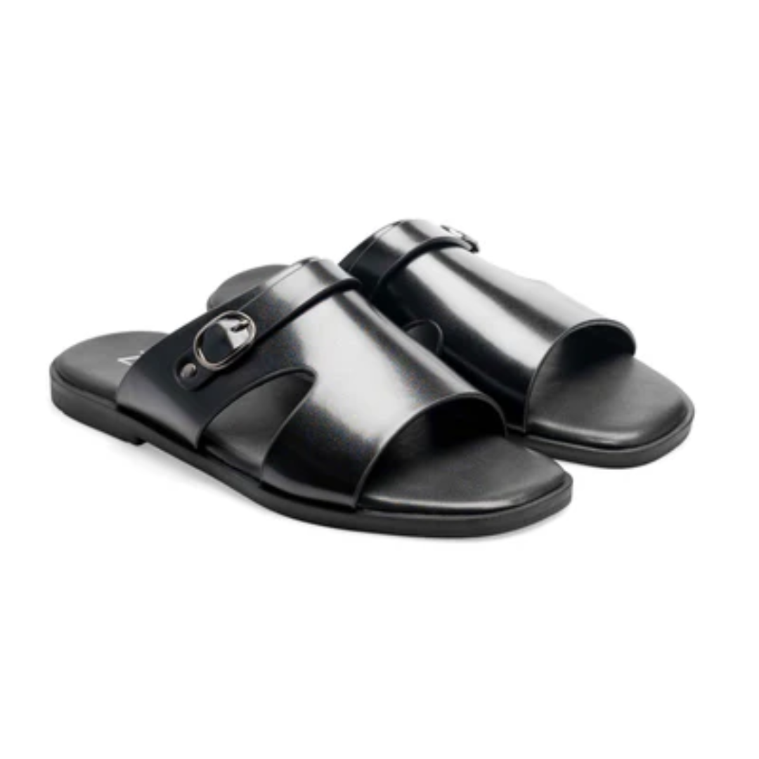 Juno Men's Black Leather Slipper Comfortable Daily Wear