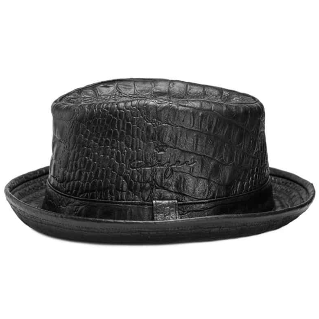 Fedora Leather Hat Croco Texture Premium Stylish Headwear for Casual and Formal Looks