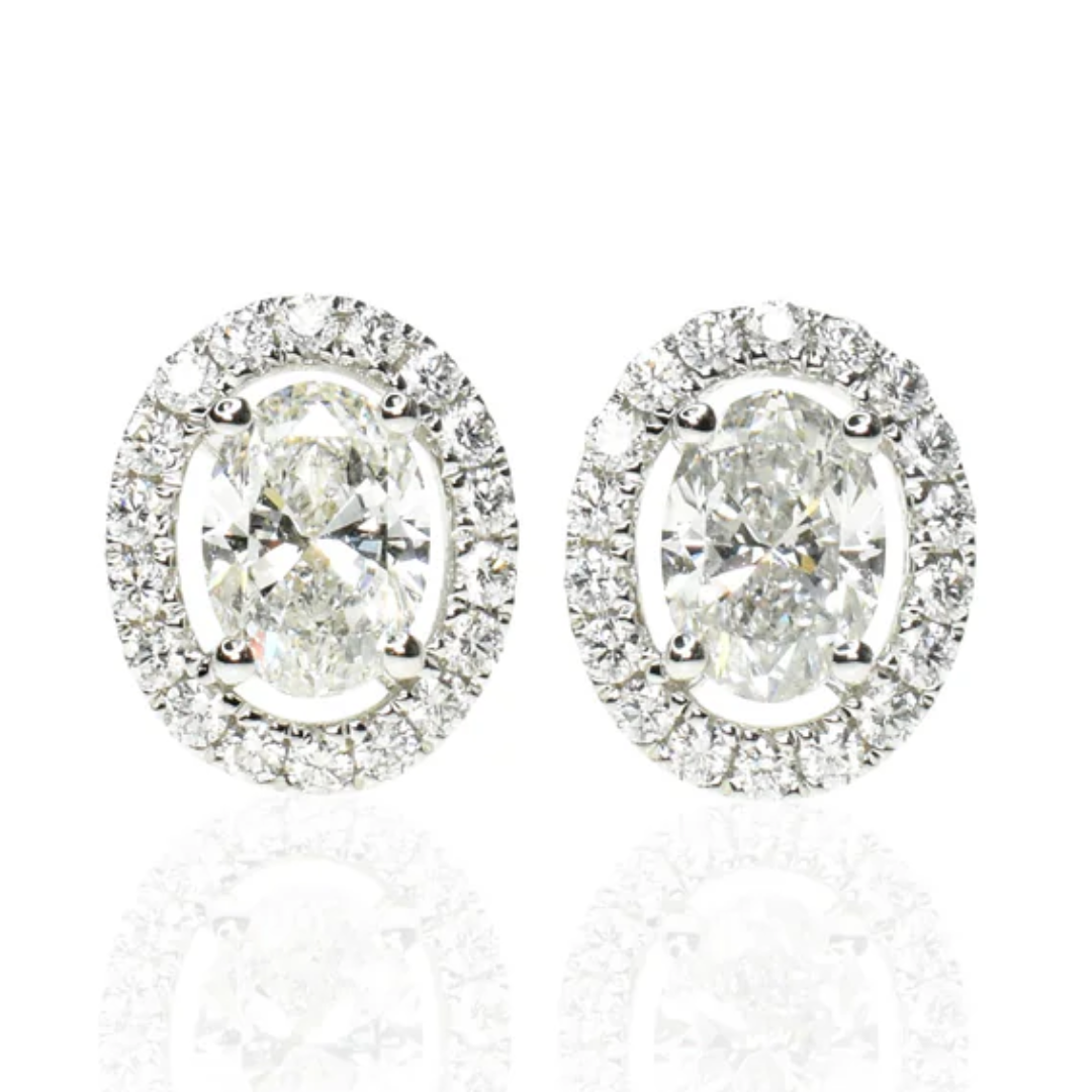Certified Oval Shaped Diamond Halo Earrings Brilliant Cut Elegant Jewelry for Weddings and Parties