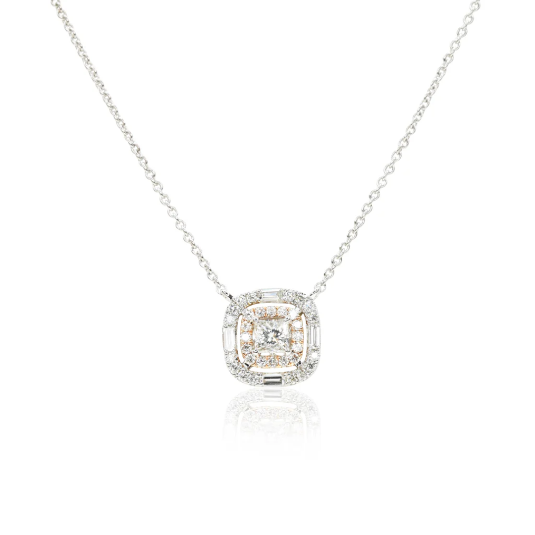 Double Halo Two Tone Pendant Diamond Accent Elegant Fine Jewelry Statement for Special Occasions