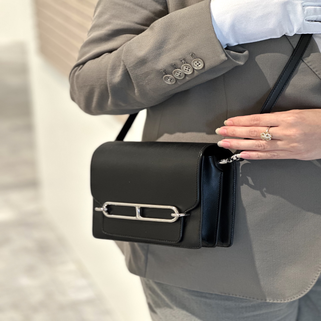 Very Good Rank A HERMÈS Roulis Mini Noir Crossbody Bag Original Designer Luxury Shoulder Bag