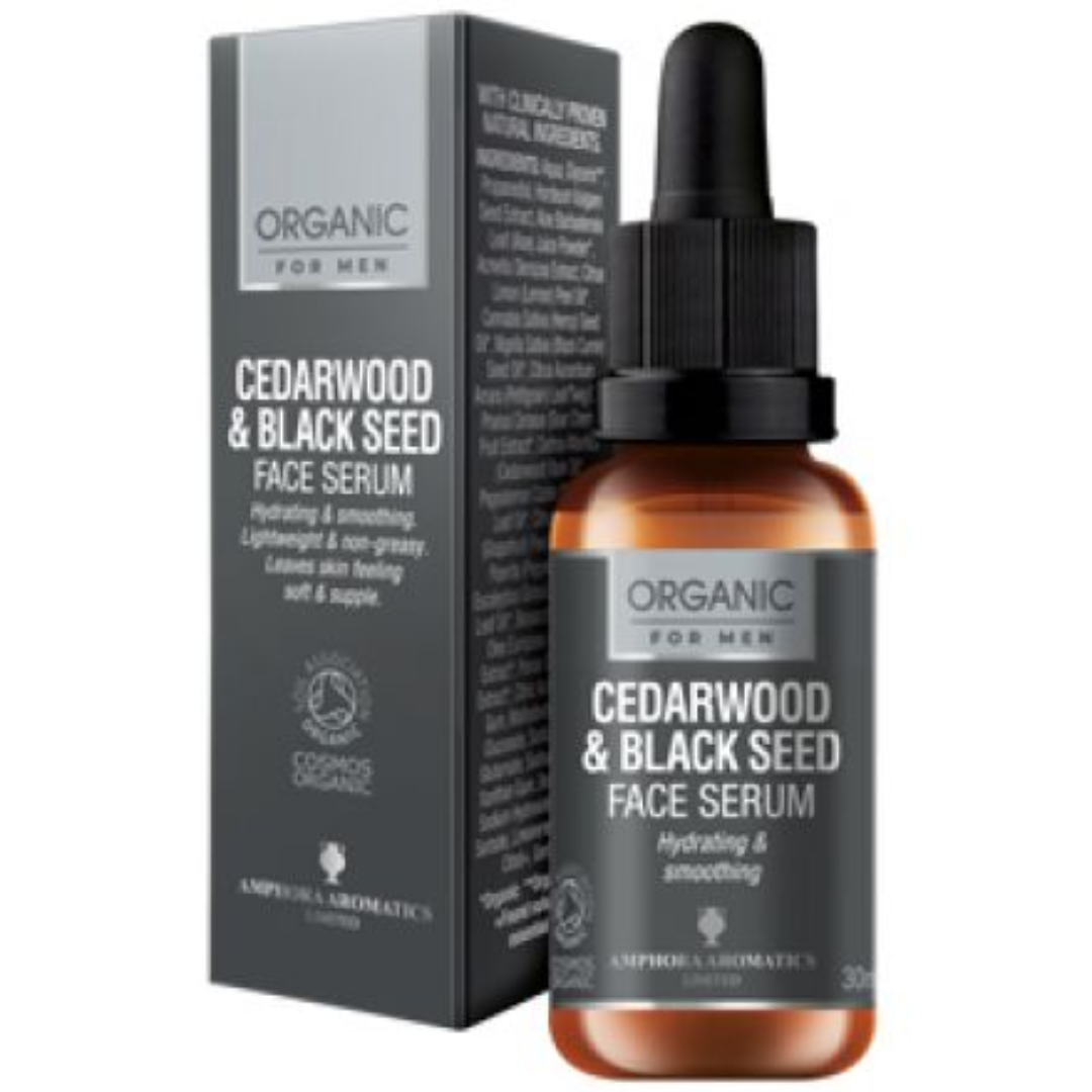 Amphora Aromatics Cedarwood Black Seed Hydrating Face Serum for Men COSMOS Organic 30ml