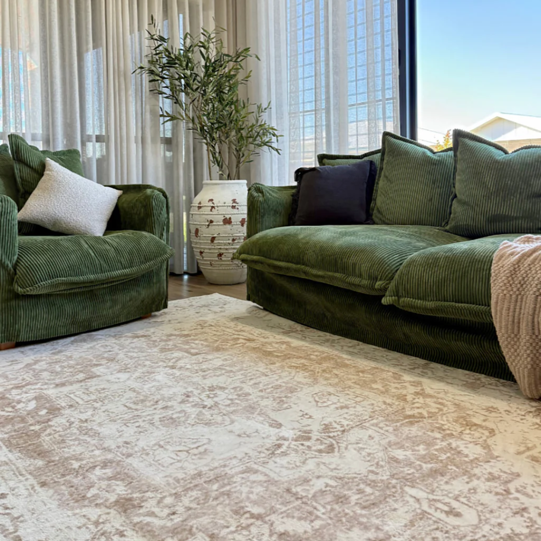Cabanela Cream and Beige Distressed Washable Rug Soft Durable Easy Care Floor Covering for Homes