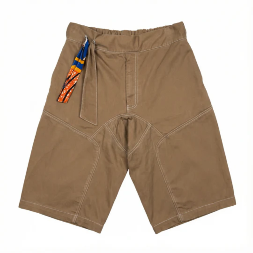 Oversized Canvas Patchwork Short Pants Khaki with Drawstring Trendy Comfort Wear for Kids Summer