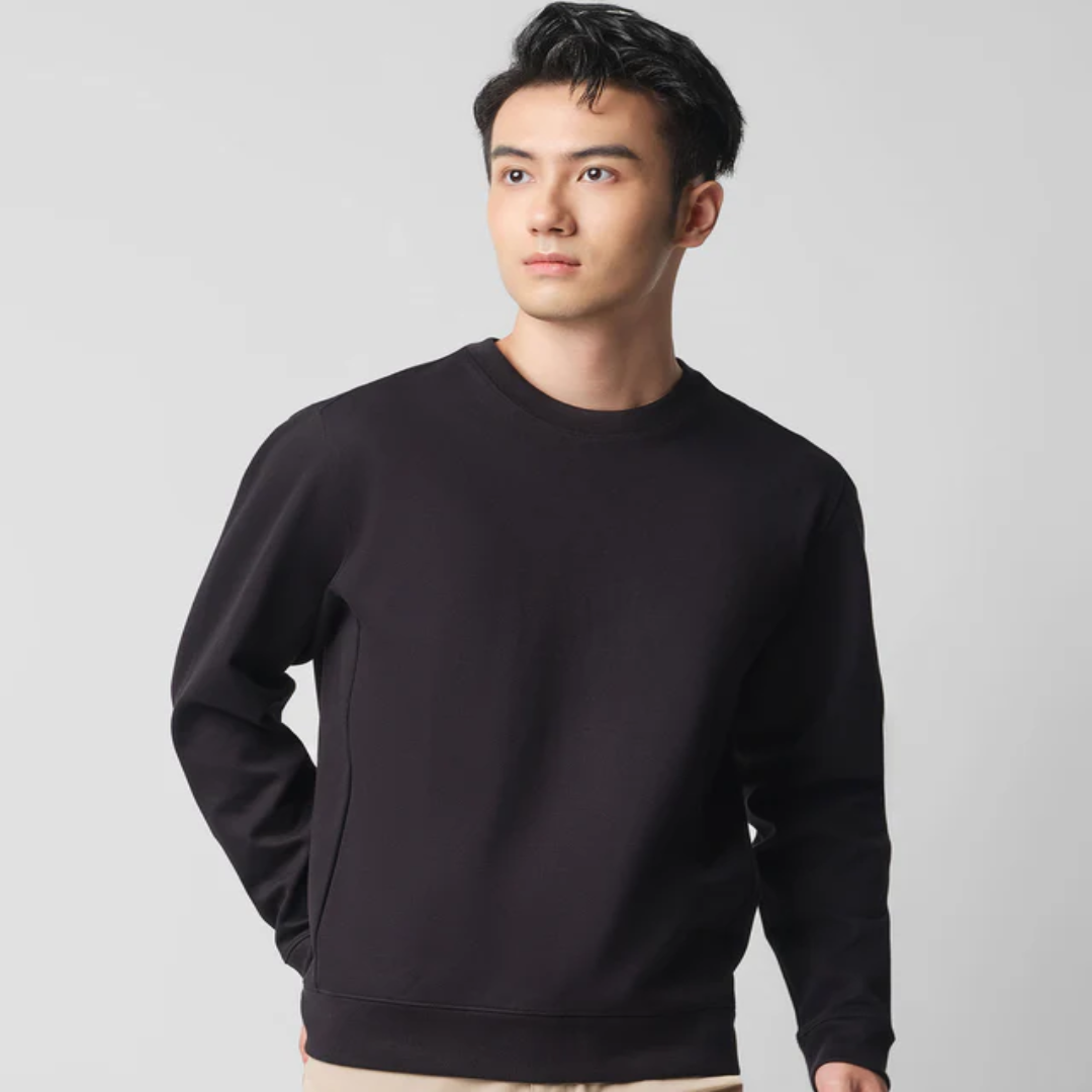 HeatGuard Twill Jacquard Crew Neck Hooded Sweater Black BKFD01 Warm Stylish Winter Performance Wear