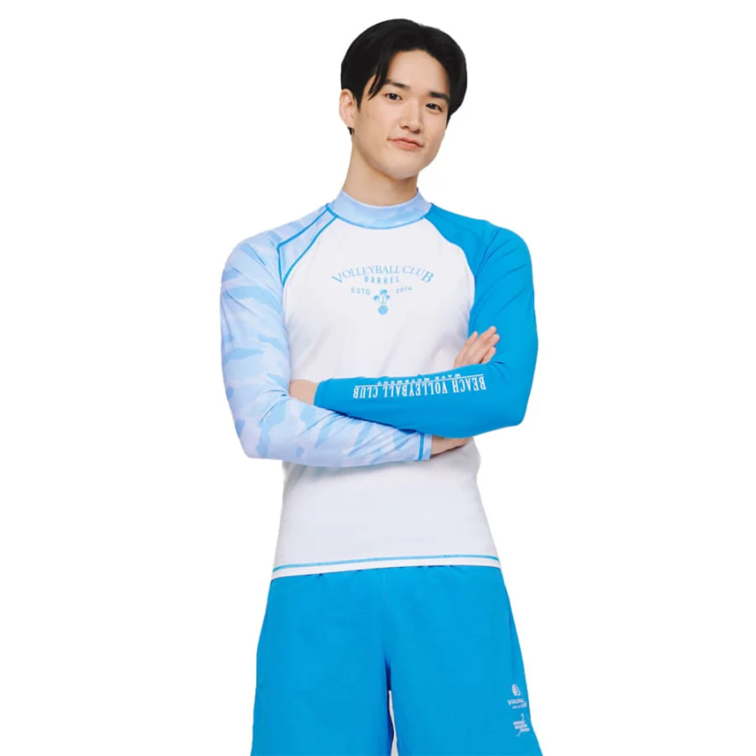 Barrel Men's Volley Long Sleeve Rash Guard - Wave Color-Blocked UPF 50+ UV Sun Protection Swim Men's Shirt