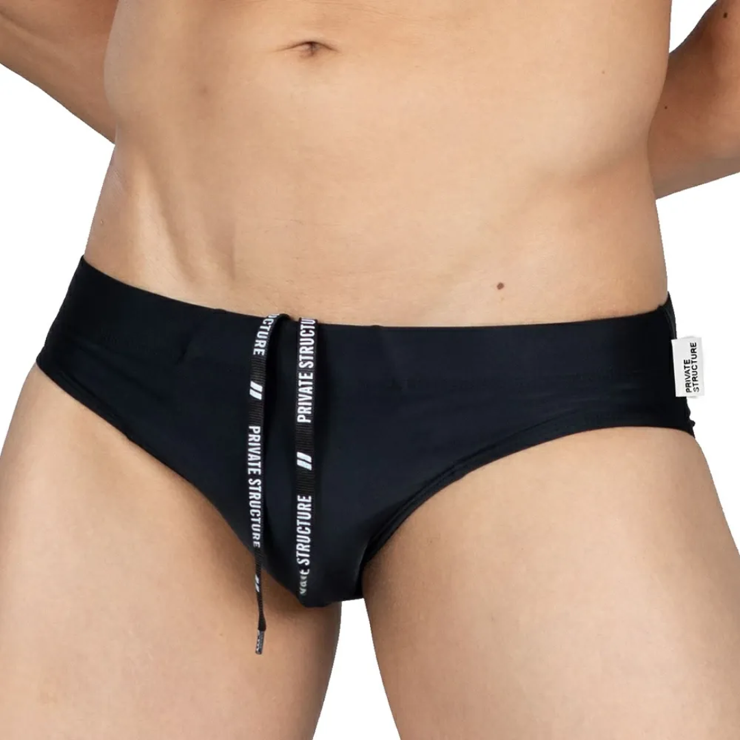 Ergowear X4D Swim Brief – Jet Black – Men’s Low Rise Ergonomic Pouch Swimwear with Drawstring