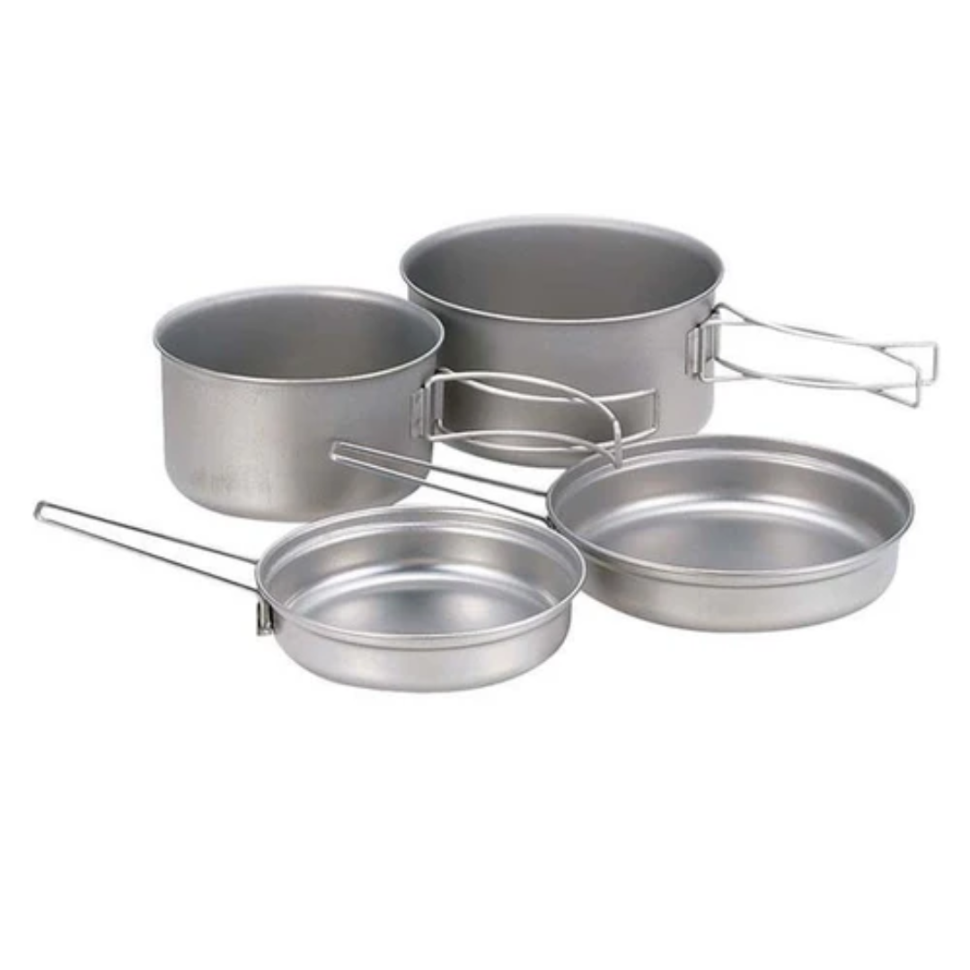 Snow Peak 4-Piece Titanium Cookset Pots and Pans Ultralight Camping Cookware for Backpacking