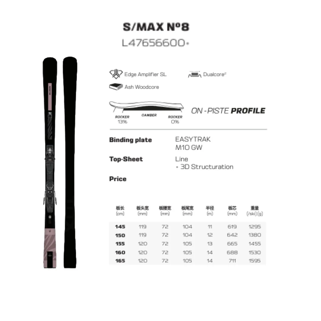 Salomon Women S Max N8 Cross Country Skis 24-25 with M10 Binding Lightweight Performance Setup