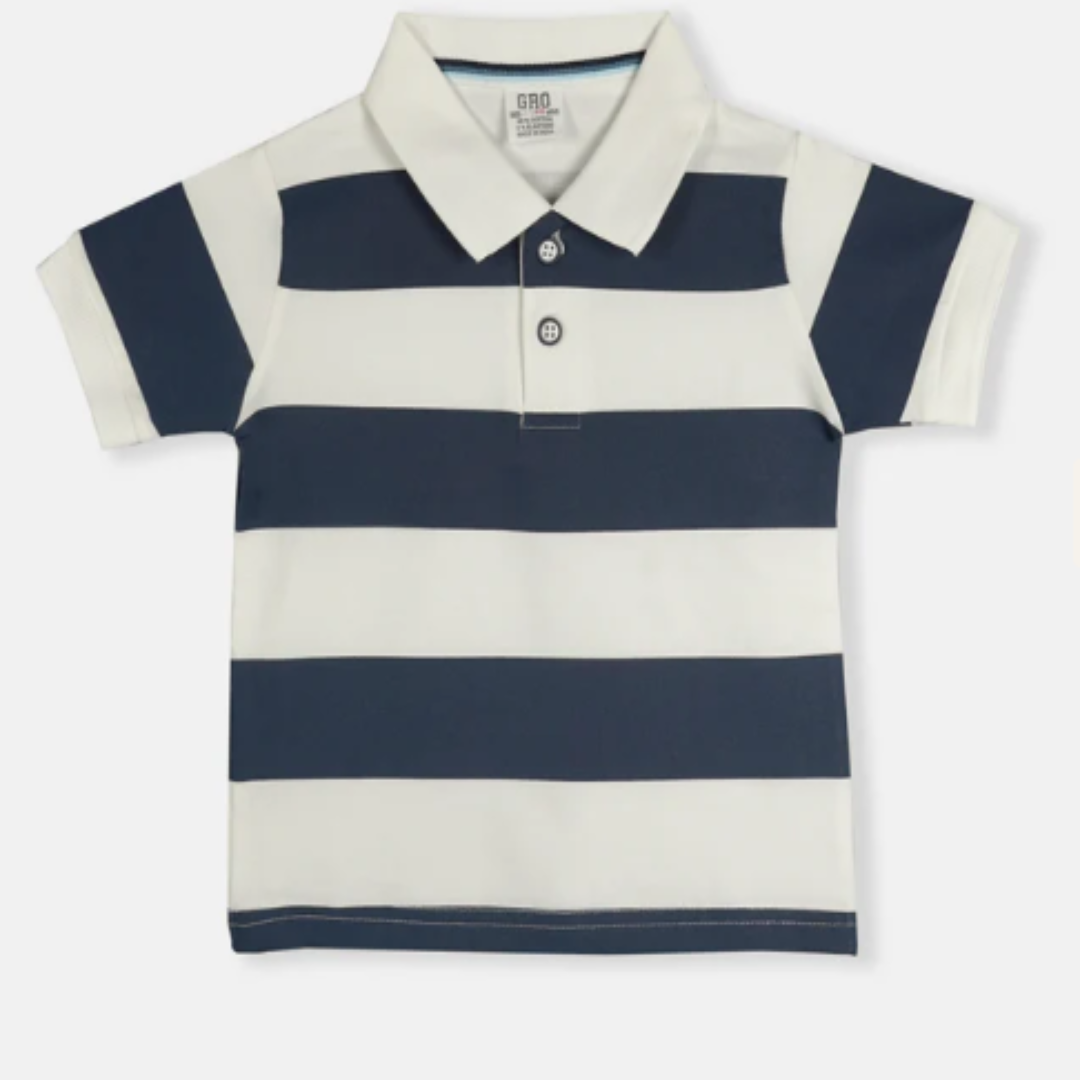 Boys White and Navy Blue Striped T Shirt 2026 Soft Cotton Casual Wear for Kids Everyday Use