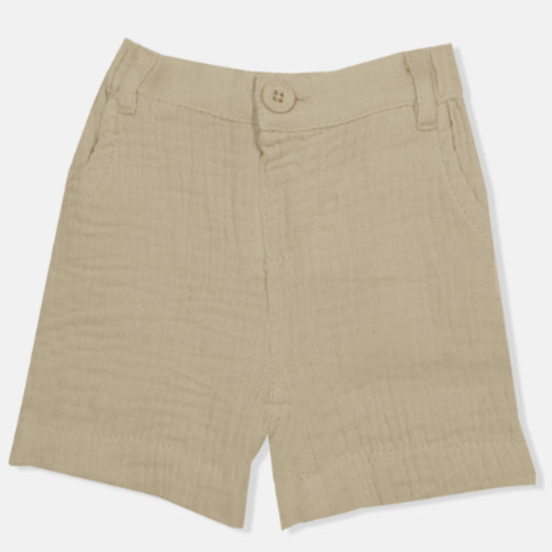 Boys Muslin Shorts Beige Lightweight Breathable Cotton Shorts for Summer Casual Wear