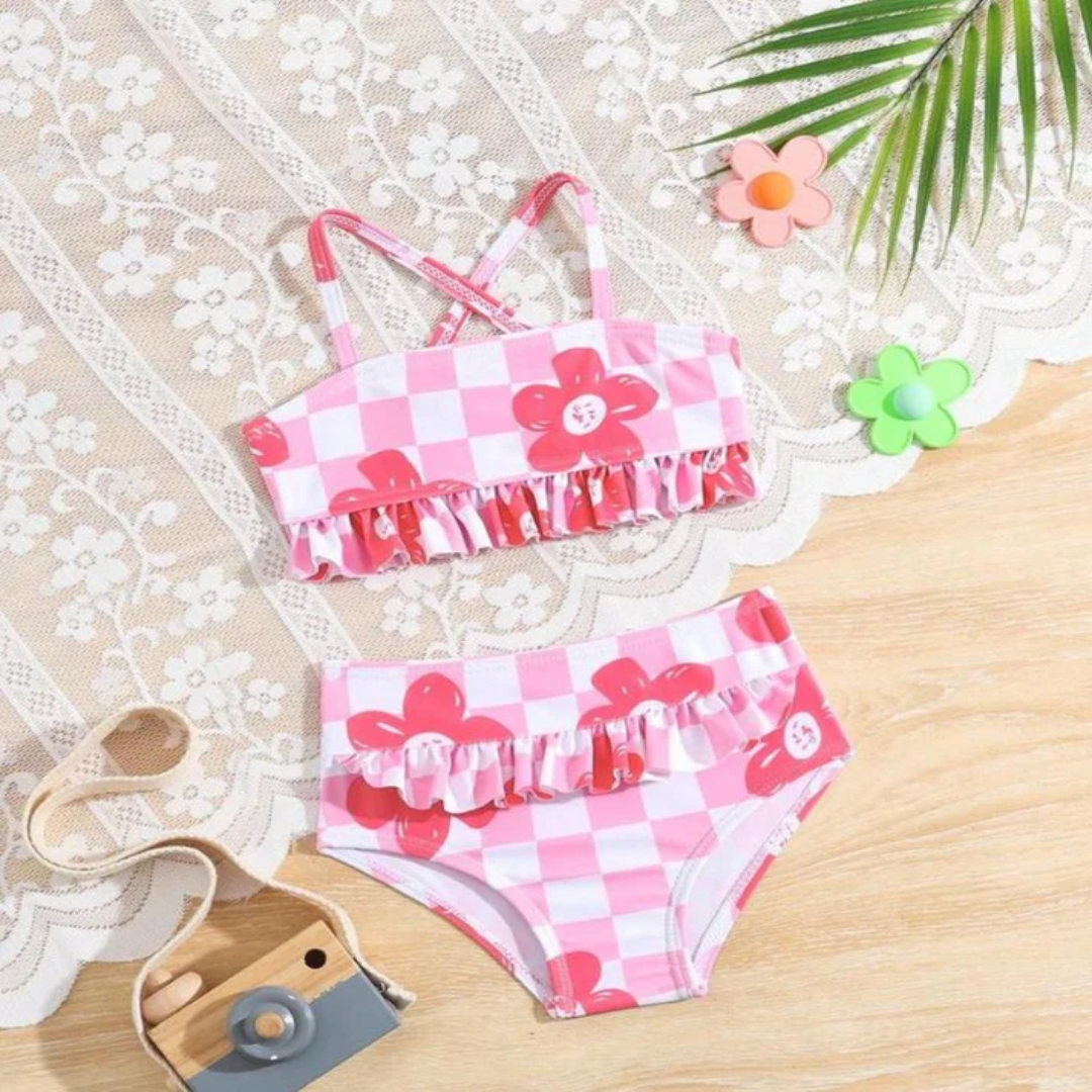 New Born Light White Pink Bikini Set Soft Comfortable Cute Baby Summer Swimwear
