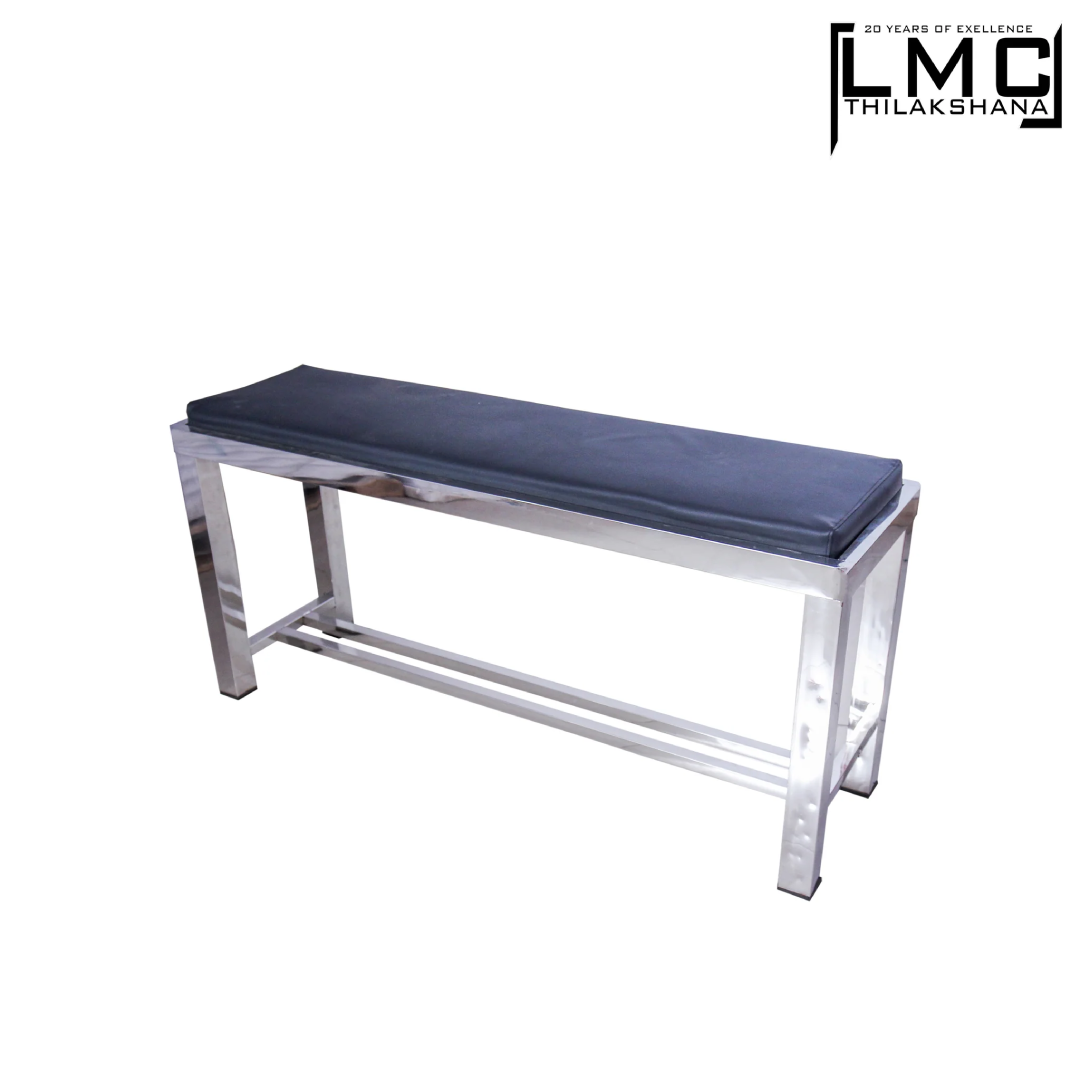 Stainless Steel Bench Seating with Black Leather Cushion for Modern Commercial Spaces