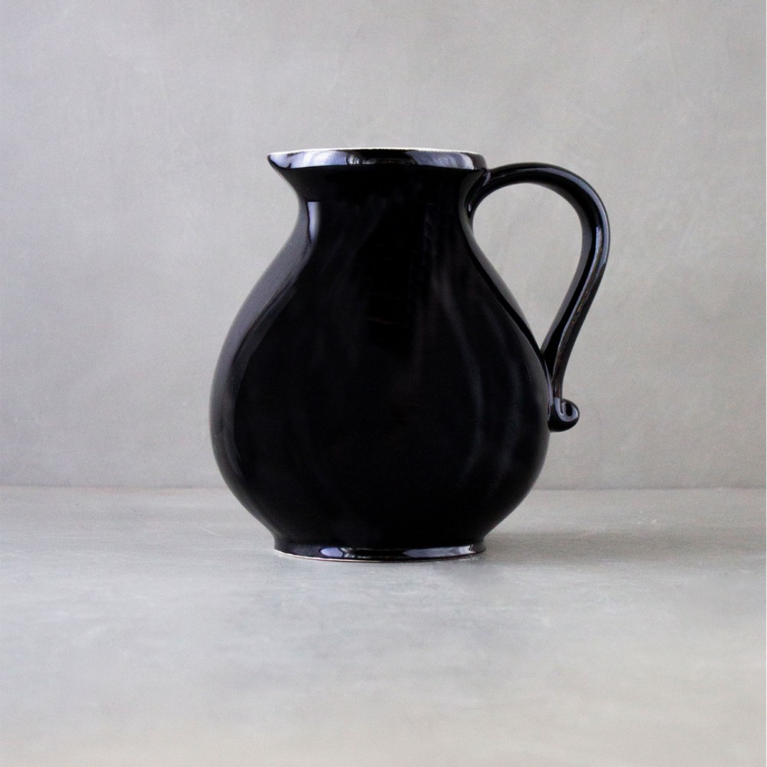 Kalu Sudu Pitcher Elegant Ceramic Water Jug for Serving Beverages at Home and Special Occasions