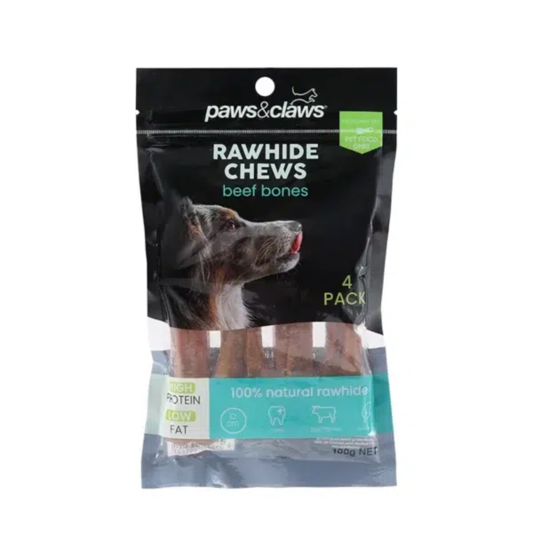 Beef Bone Rawhide Chews Dog Treats 4 Pack Long Lasting Natural Chew Snacks for Healthy Teeth