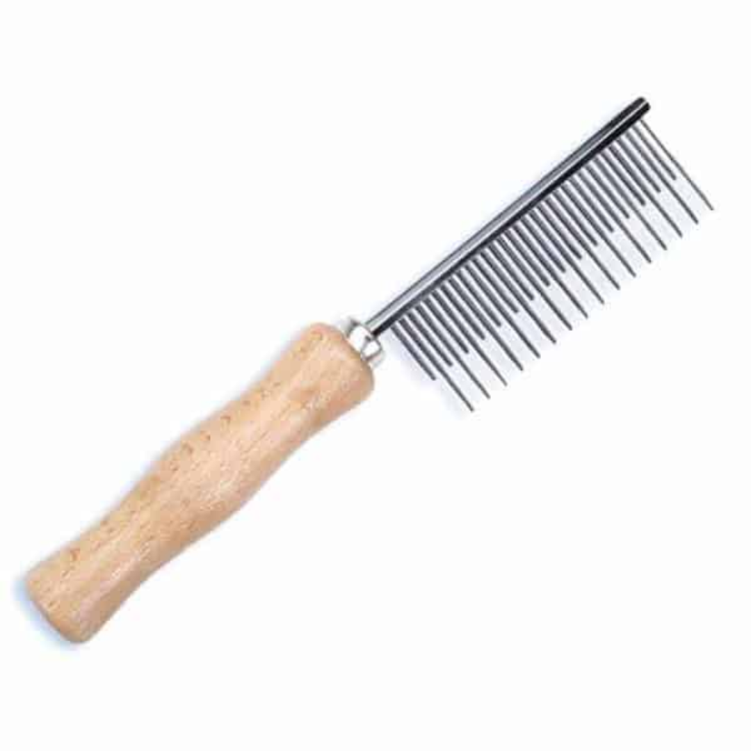 Pet Deshedding Comb Dog Cat Grooming Brush Stainless Steel Teeth with Wooden Handle Durable Tool