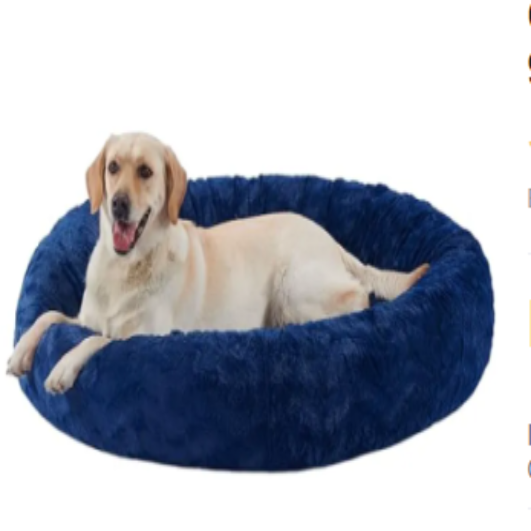 Calming Donut Cat and Dog Heated Bed Soft Plush Warm Pet Bed for Anxiety Relief and Comfortable Sleep