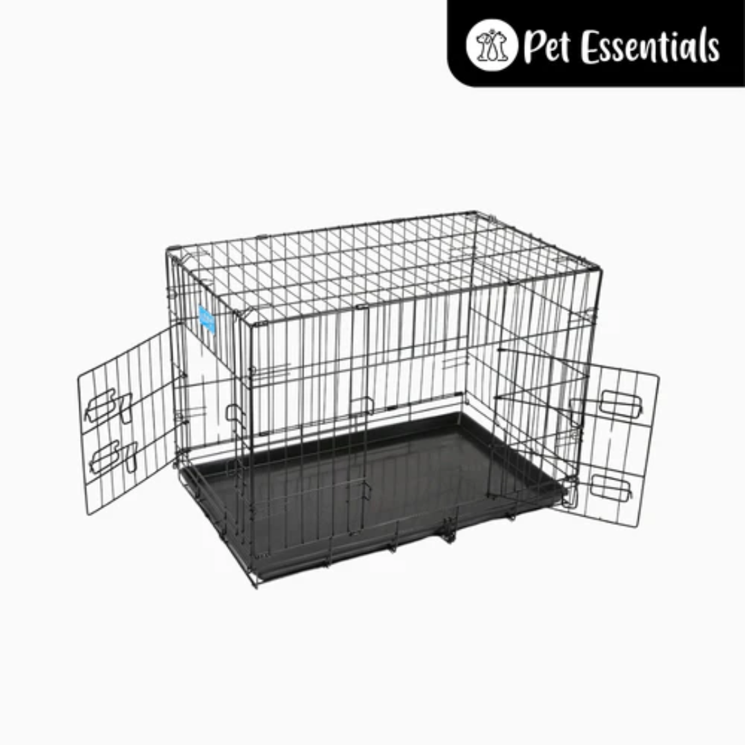 Steel Pet Wire Crate Cage with Plastic Tray Durable Foldable Pet Kennel for Dogs and Cats Indoor Use