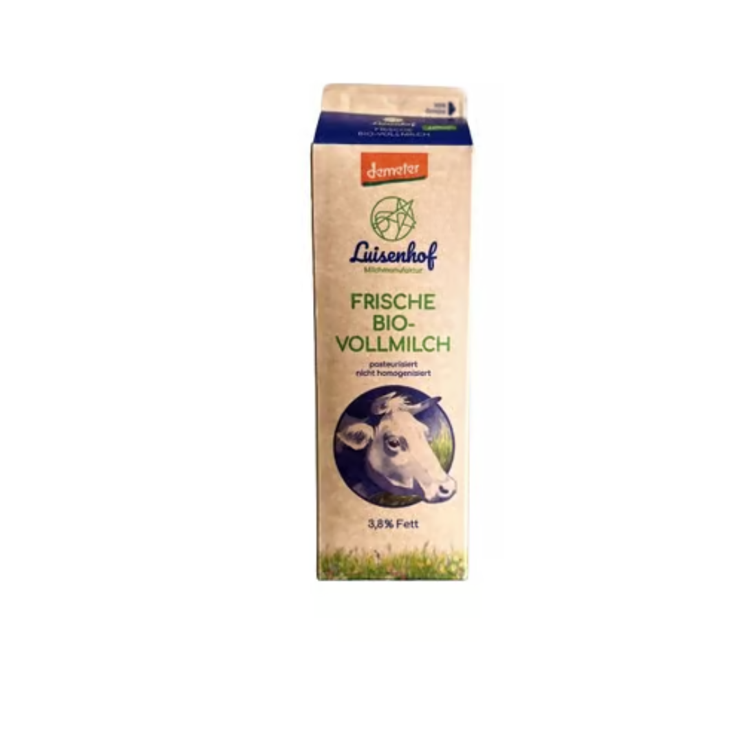 Luisenhof Organic Demeter Fresh Whole Milk 3.8% Premium Farm Fresh Dairy Milk Natural Taste