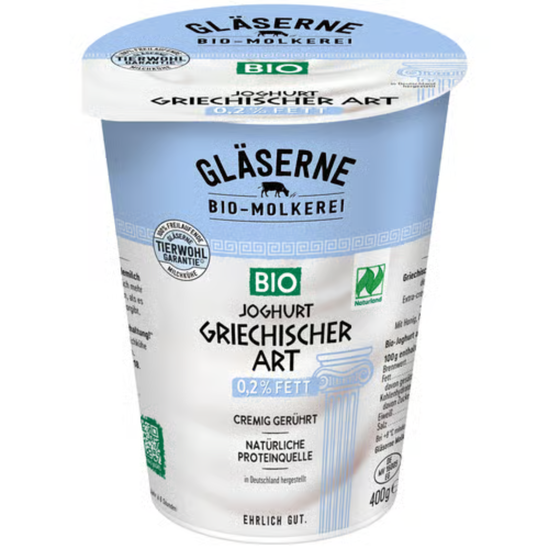 Glass Dairy Organic Greek Yogurt 0.2% Low Fat Healthy Protein Rich Creamy Yogurt Option