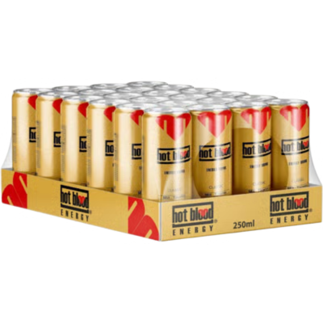 Hotblood Energy Drink Classic 24 Pack Tray Refreshing Boosting Energy Beverage for Daily Use