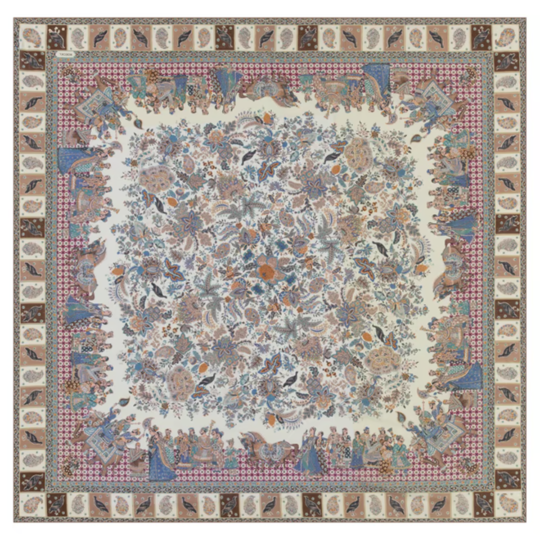 Winter Caravane Silk Scarf 140x140 Beige Luxury Soft Warm Fashion Wrap for Women Stylish Wear