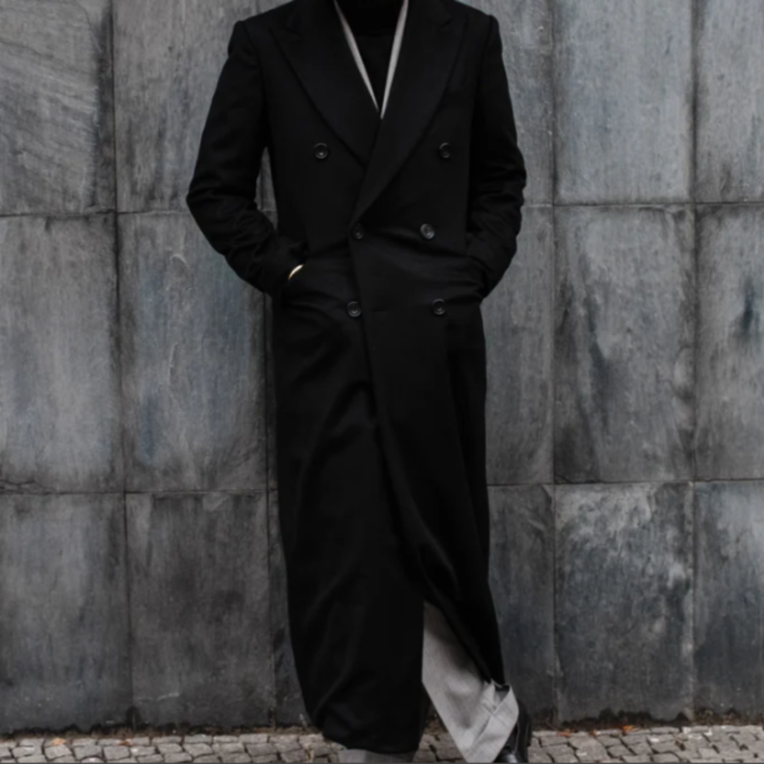 Black Ripple Cashmere Coat Outerwear by Piacenza Luxury Winter Wear Premium Designer Coat