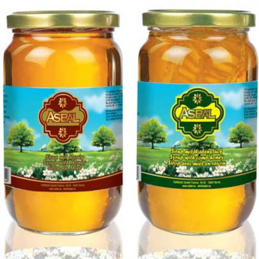 Asbal Syrup with Honey 950 Grams Natural Sweet Syrup Rich Flavor Healthy Alternative Sweetener