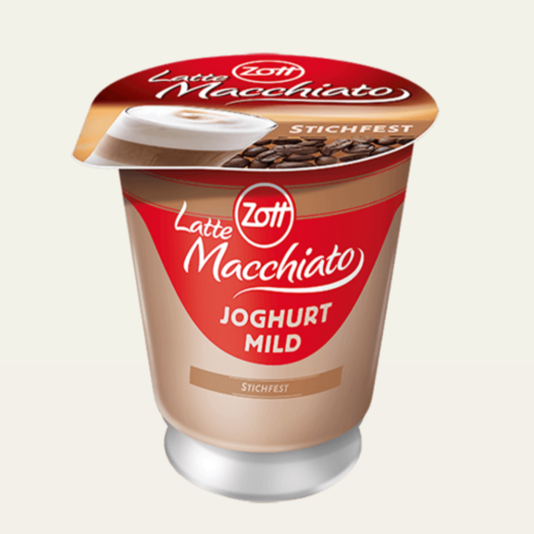 Zott Stichfest Latte Macchiato Yoghurt Mild Creamy Coffee Flavored Yogurt Dessert Smooth Taste 150g Cup