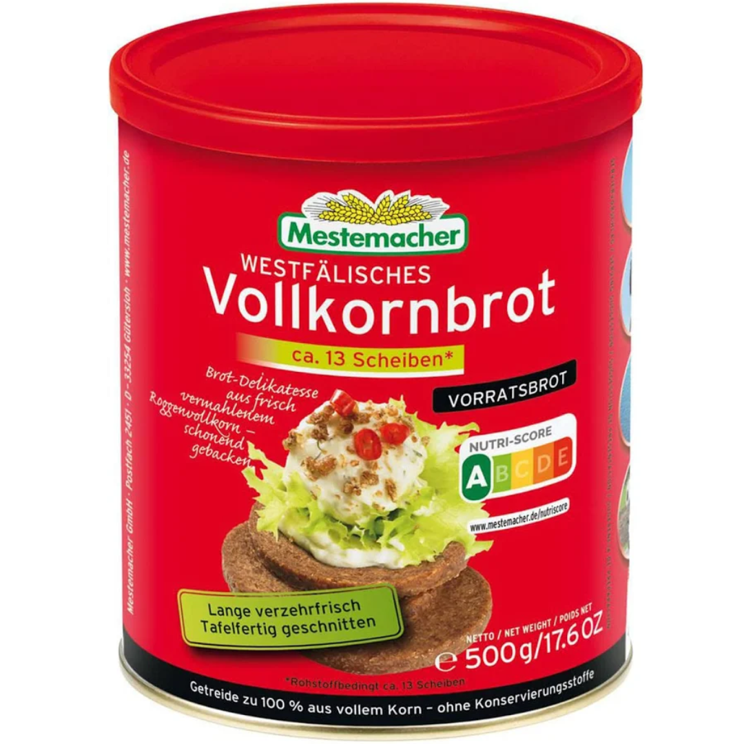 Mestemacher Westfälisches Vollkornbrot Vorratsbrot in Can 500g Long Life Whole Grain Bread