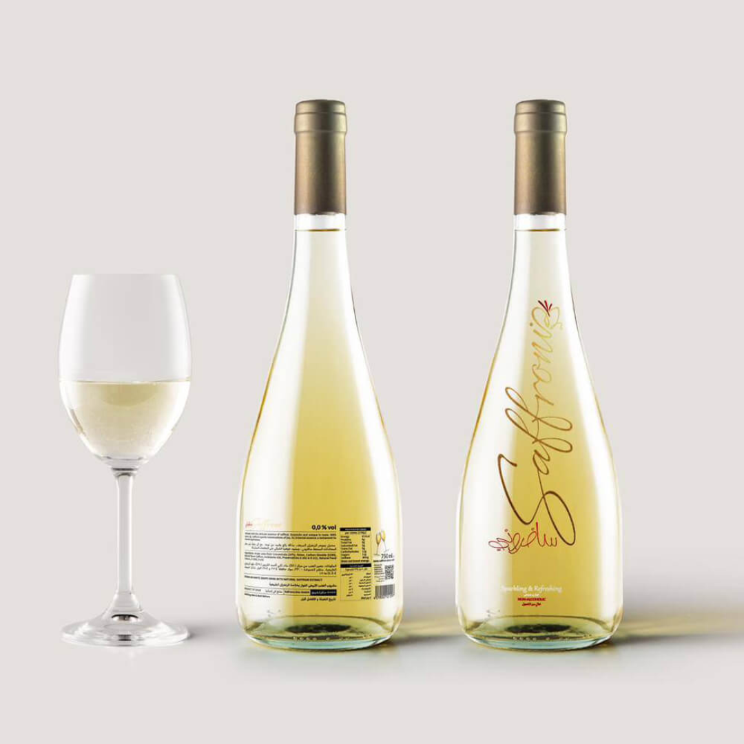 Sparkling White Grape Drink with Natural Saffron Extract Refreshing Non Alcoholic Premium Beverage