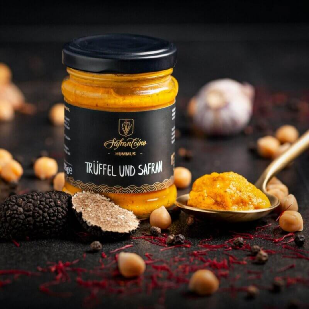 Gourmet Hummus Truffle and Saffron Rich Creamy Dip Premium Taste Perfect for Snacks and Parties